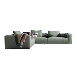 Goswell Green Linen Two Seater Corner Sofa with Painted Steel Frame – Modern Contemporary Living Room Sofa with Wooden Legs Assembly Required - My Store