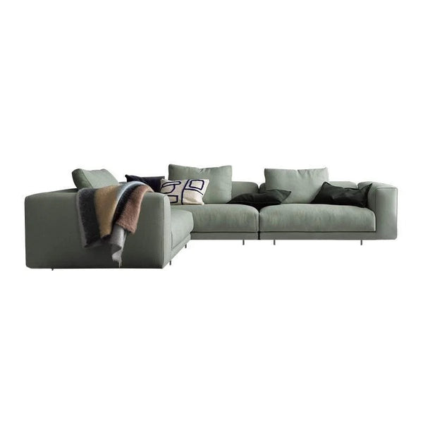 Goswell Green Linen Two Seater Corner Sofa with Painted Steel Frame – Modern Contemporary Living Room Sofa with Wooden Legs Assembly Required - My Store