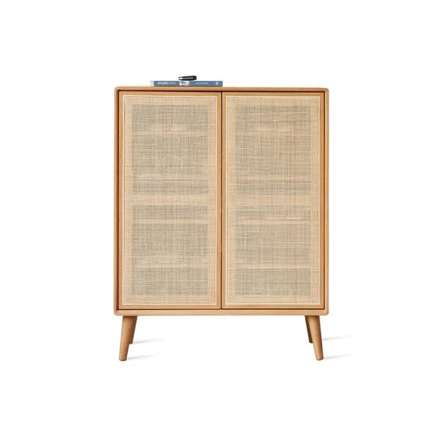 Hans Rattan Shoe Storage Cabinet in Oak Finish – Modern Wooden Shoe Organizer with Breathable Rattan Doors, Space-Saving Hallway Storage Unit - My Store
