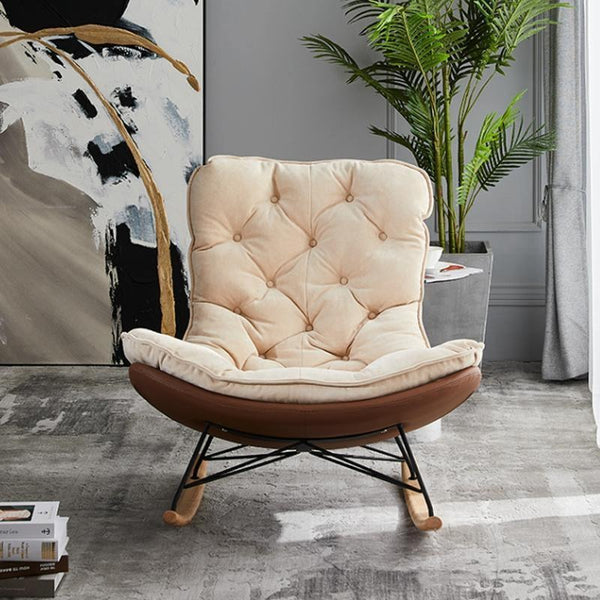 Phoebe Suede Rocking Chair – Contemporary Wooden Rocker with High-Density Cushioning, Solid Wood Frame & Steel Reinforcement – Comfortable Indoor Lounge Chair (Grey & Beige) - My Store