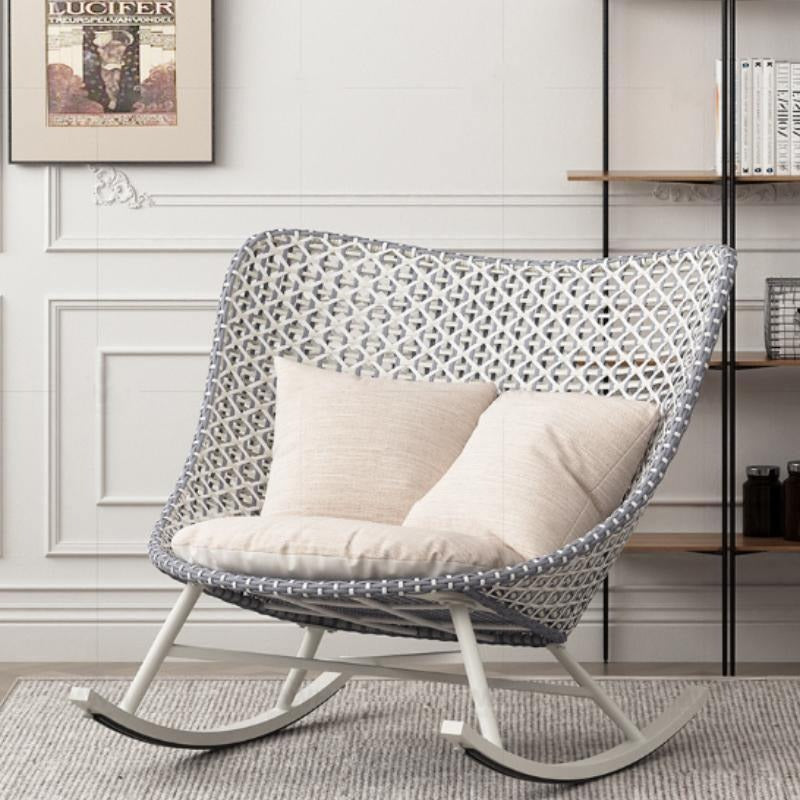Temescal Rattan Garden Rocking Chair – Indoor & Outdoor Metal Frame Rocker Chair with Contemporary Rattan Rope Design, Ready to Use Garden Seating (Grey, Green, Red) - My Store