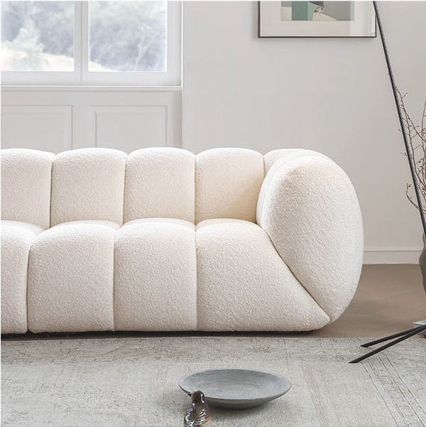 Randee BoBo Three Seater Sofa – Luxury White Boucle Cloud Sofa, Modern Contemporary 3-Seater Couch with High Density Sponge Cushion, Minimalist Living Room Sofa (250 x 100 x 67 cm)