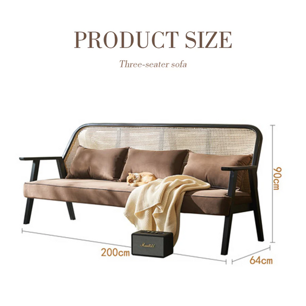Morris Casual Rattan Three Seater Sofa – Contemporary Wooden Frame Lounge Sofa with Flannelette Cushion Upholstery, Spacious Modern Seating for Living Room, Lounge & Reception Areas - My Store