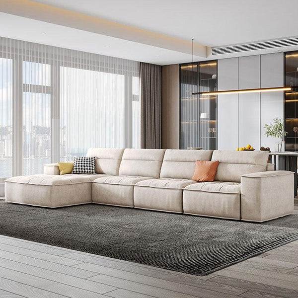 R97 Lou 4 Seater Sofa – Modern Large Leathaire Couch, Spacious Family Living Room Sofa, High-Density Foam Cushioned Four Seater, Contemporary Minimalist Design (Beige/Grey Options) - My Store