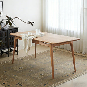 Giano Solid Wood Dining Table in Oak Finish, Modern Rectangular Dining Table for Kitchen & Dining Room, Contemporary Wooden Table for 4 to 6 Seaters