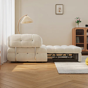 Rojas Single Sofa Bed Armchair – Pull-Out Chair Bed with High Density Sponge Mattress, Suede Upholstery & Carbon Steel Frame, Cream