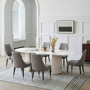 Costanza Sintered Stone Dining Table White Oval Modern Dining Table with MDF Base Contemporary 6 Seater Dining Table for Kitchen & Dining Room