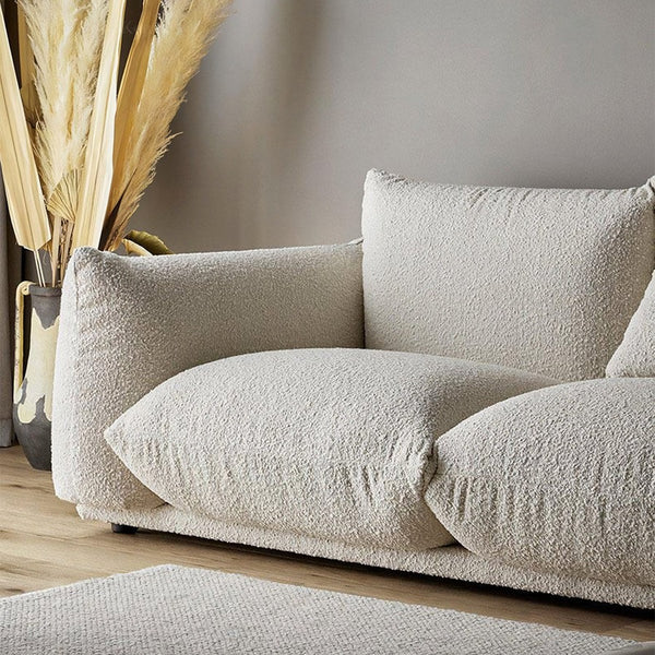 Isabella Modern 2 Seater Sofa – Bouclé or Velvet Upholstery, Contemporary Living Room Couch in Off White & Blue, Fully Assembled - My Store