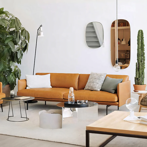 H81 Hamilton 3 Seater Italian Genuine Leather Sofa – Contemporary Living Room Sofa with Oil Wax Real Leather Upholstery and Painted Steel Legs - My Store