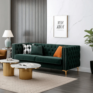 WH215 Two Seater Velvet Sofa with Painted Steel Frame – Modern Contemporary 2-Seater Couch in Green & Blue – Stylish Living Room Furniture with Sturdy Build & Easy Assembly - My Store