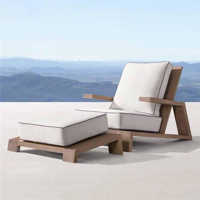 Chandler Oak Wooden Lounge Chair and Ottoman Set – Modern Outdoor Armchair with Cushioned Seat, White Finish Garden Patio Relaxing Furniture - My Store