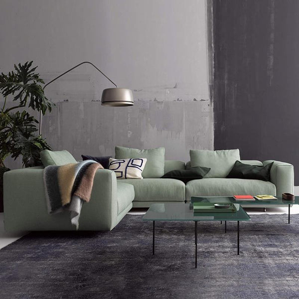 Goswell Green Linen Two Seater Corner Sofa with Painted Steel Frame – Modern Contemporary Living Room Sofa with Wooden Legs Assembly Required - My Store