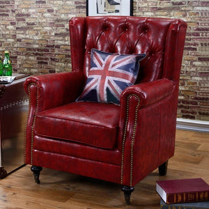 Mid-Century L9 Armchair – Loft Style Accent Lounge Chair with Solid Wood Frame, Premium Leather Upholstery, Modern Living Room Seating (Green, Brown, Blue, Red, Yellow) - My Store