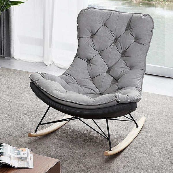 Phoebe Suede Rocking Chair – Contemporary Wooden Rocker with High-Density Cushioning, Solid Wood Frame & Steel Reinforcement – Comfortable Indoor Lounge Chair (Grey & Beige) - My Store