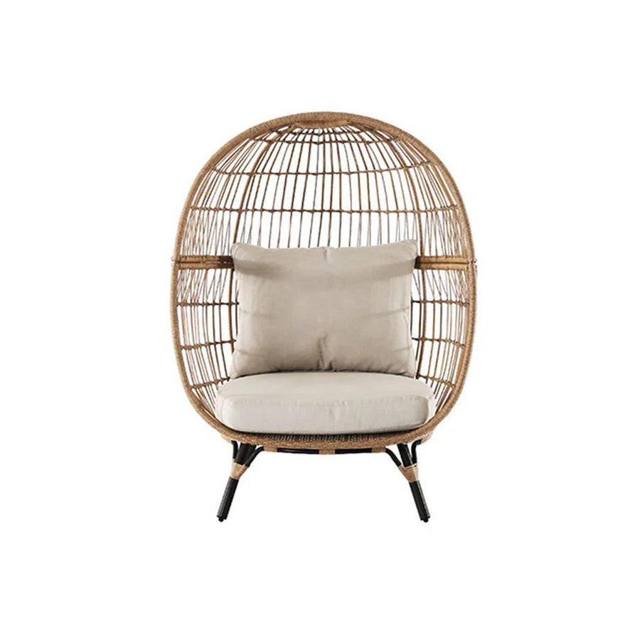 Simera Rattan Ball Chair with Stand – Indoor & Outdoor Hanging Garden Chair with Cushions, Modern Patio Egg Chair for Balcony, Conservatory & Garden – Oak Finish - My Store