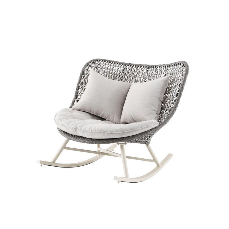 Temescal Rattan Garden Rocking Chair – Indoor & Outdoor Metal Frame Rocker Chair with Contemporary Rattan Rope Design, Ready to Use Garden Seating (Grey, Green, Red) - My Store