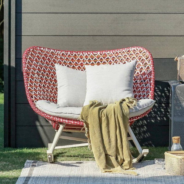 Temescal Rattan Rocking Garden Chair, Indoor & Outdoor Metal Frame Rocking Armchair, Modern Rattan Rope Patio Relax Chair – Grey, Green, Red - My Store