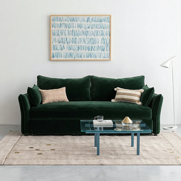 Ritchie Velvet Two Seater Pull Out Sofa Bed – Modern Convertible Sleeper Sofa with Pull-Out Mattress, Compact Space-Saving Guest Bed, Blue/Green/Beige