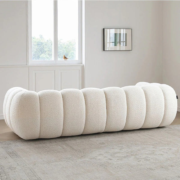 Randee BoBo Three Seater Sofa – Luxury White Boucle Cloud Sofa, Modern Contemporary 3-Seater Couch with High Density Sponge Cushion, Minimalist Living Room Sofa (250 x 100 x 67 cm)