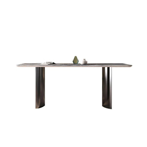 Doris Marble Dining Table with Stainless Steel Base, Modern Luxury Rectangular Dining Table for Kitchen & Dining Room, Contemporary Statement Table