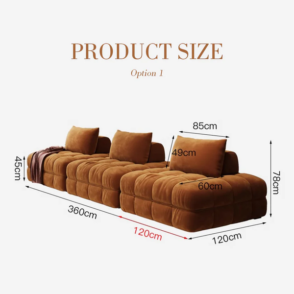 Paloma French 300cm Modular Velvet Sofa | Luxury Three-Seater Bubble Design Couch | Contemporary Deep Seating Sofa for Living Room