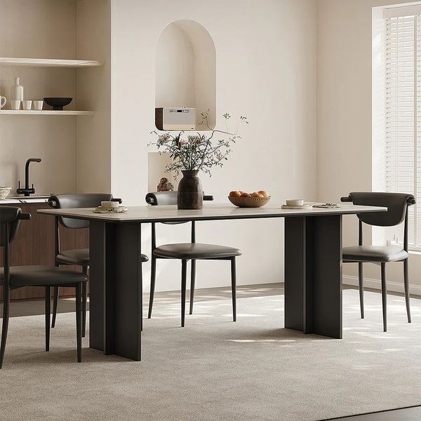 Hasegawa Sintered Stone Dining Table with Black Metal Legs, Modern Rectangular Dining Room Table, Contemporary Kitchen & Dining Table, Black or White Finish