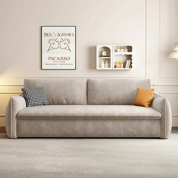 Fernandez Suede Sofa Bed with Storage – 2 Seater / 3 Seater Convertible Sofa Sleeper with High Density Foam and Steel Frame – Milk Tea