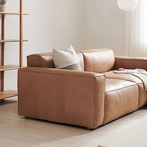 Lucian 4 Seater Corner Sofa – Modular Real Leather Corner Sofa with High Density Foam Cushions, Contemporary Modern Living Room Sofa
