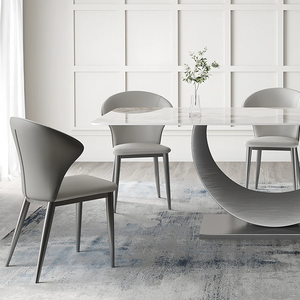 Vera Modern Dining Table & Chairs Set, Sintered Stone Top, Luxury Wooden Frame Dining Set with PU Leather Chairs, Grey & Walnut Finish