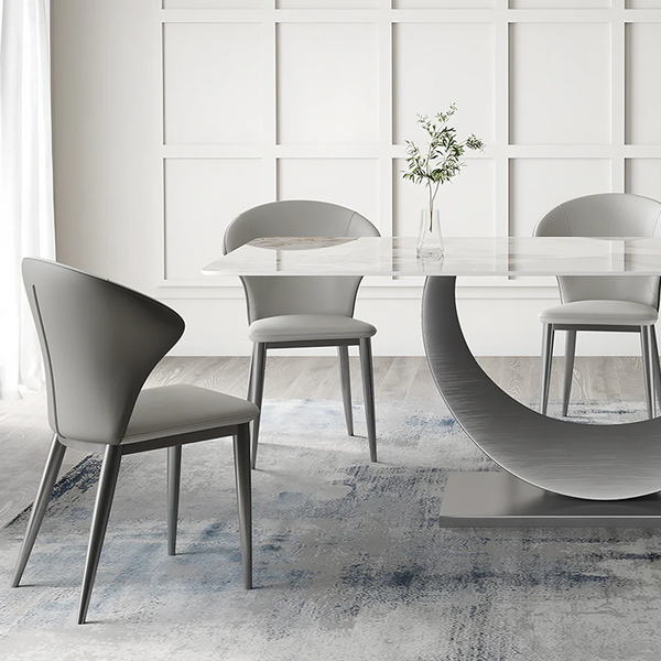 Vera Modern Dining Table & Chairs Set, Sintered Stone Top, Luxury Wooden Frame Dining Set with PU Leather Chairs, Grey & Walnut Finish