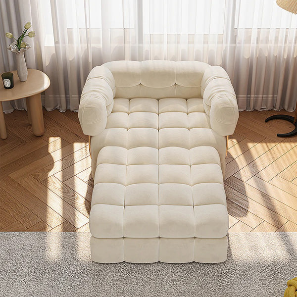 Rojas Single Sofa Bed Armchair – Pull-Out Chair Bed with High Density Sponge Mattress, Suede Upholstery & Carbon Steel Frame, Cream