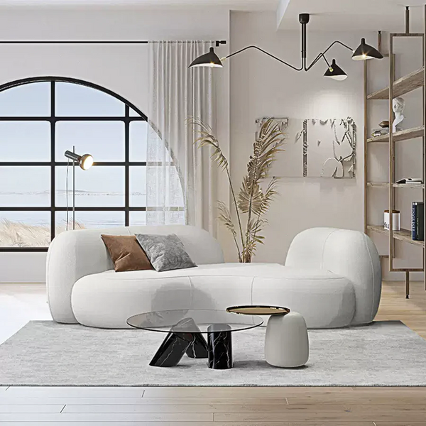 Elara Modern Curved 2 Seater Bouclé Sofa – Contemporary Upholstered Lounge Couch, Soft Plush Seating, Elegant Curved Design Sofa for Living Room & Office - My Store