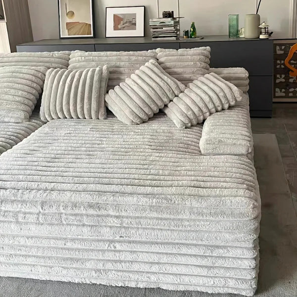 Echeverría Corduroy Bean Bag Sofa – Convertible Day Bed Chaise & Armchair, Modern Plush Lounge Seating for Living Room & Bedroom, Light Grey - My Store