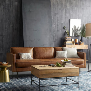Barbican 3 Seater Real Leather Sofa – Modern Brown Leather Couch with High-Density Foam Cushions, Contemporary Living Room Sofa (Available in 2 & 3 Seater) - My Store