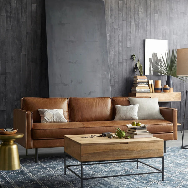 Barbican 3 Seater Real Leather Sofa – Modern Brown Leather Couch with High-Density Foam Cushions, Contemporary Living Room Sofa (Available in 2 & 3 Seater) - My Store