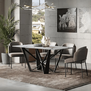 Helix Sintered Stone Dining Table Set with Black Steel Base, Modern Rectangular Dining Table and Chairs Set, Contemporary Dining Room Furniture