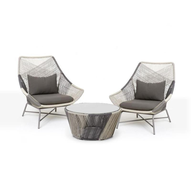 Carmean Rattan Outdoor Chair with Matching Footstool – Modern Garden Lounge Seating Set, Grey/Blue, Aluminium Frame Patio Furniture for Relaxed Outdoor Comfort - My Store