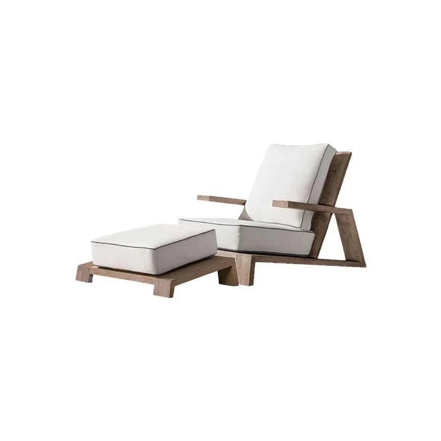 Chandler Oak Wooden Lounge Chair and Ottoman Set – Modern Outdoor Armchair with Cushioned Seat, White Finish Garden Patio Relaxing Furniture - My Store