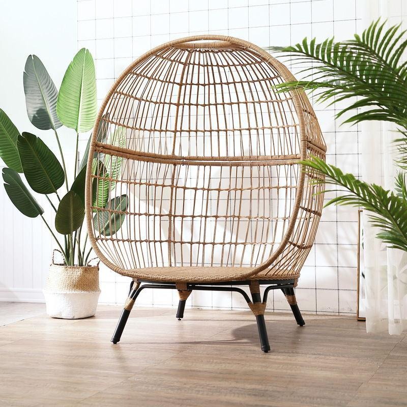 Simera Rattan Ball Chair with Stand – Indoor & Outdoor Hanging Garden Chair with Cushions, Modern Patio Egg Chair for Balcony, Conservatory & Garden – Oak Finish - My Store