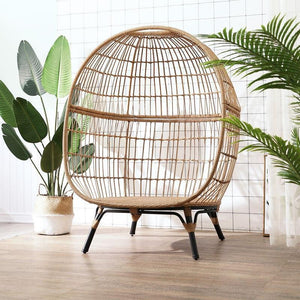 Simera Rattan Ball Chair with Stand – Indoor & Outdoor Hanging Garden Chair with Cushions, Modern Patio Egg Chair for Balcony, Conservatory & Garden – Oak Finish - My Store