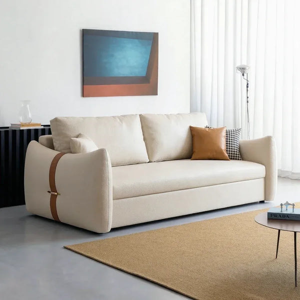 Sakura Sofa Bed with Storage, Folding Pull Out Sofa Bed with Hidden Storage, Leathaire Upholstered Convertible Sleeper Sofa for Living Room or Guest Room