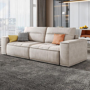 R97 Lou 4 Seater Sofa – Modern Large Leathaire Couch, Spacious Family Living Room Sofa, High-Density Foam Cushioned Four Seater, Contemporary Minimalist Design (Beige/Grey Options) - My Store