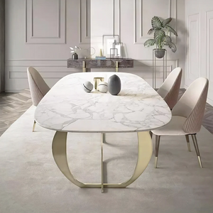 Arpen Marble Dining Table Set for 6 | White & Gold Luxury Modern Dining Table with Painted Steel Frame | Contemporary Dining Room Furniture