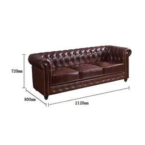Vintage Chesterfield 3-Seater Sofa – Classic Button Tufted PU Leather Couch, Dark Brown Luxury Living Room Sofa with High Density Foam Cushions, Elegant Traditional Chesterfield Design