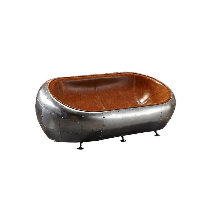 Aviator Airplane Aluminum Tub Two-Seater Sofa – Industrial Aircraft Style Loveseat with PU Leather Upholstery, Vintage Aviation Inspired Seating for Living Room, Office or Lounge - My Store