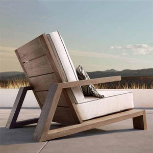 Chandler Oak Wooden Lounge Chair and Ottoman Set – Modern Outdoor Armchair with Cushioned Seat, White Finish Garden Patio Relaxing Furniture - My Store