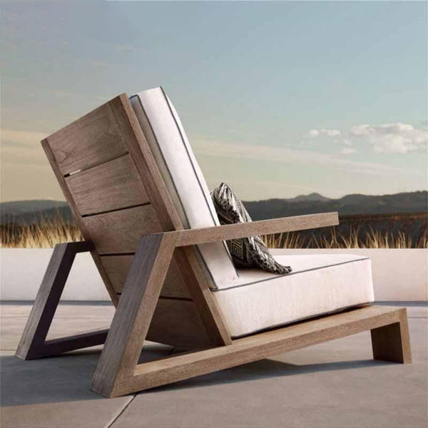 Chandler Oak Wooden Lounge Chair and Ottoman Set – Modern Outdoor Armchair with Cushioned Seat, White Finish Garden Patio Relaxing Furniture - My Store