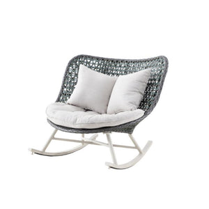 Temescal Rattan Rocking Garden Chair, Indoor & Outdoor Metal Frame Rocking Armchair, Modern Rattan Rope Patio Relax Chair – Grey, Green, Red - My Store