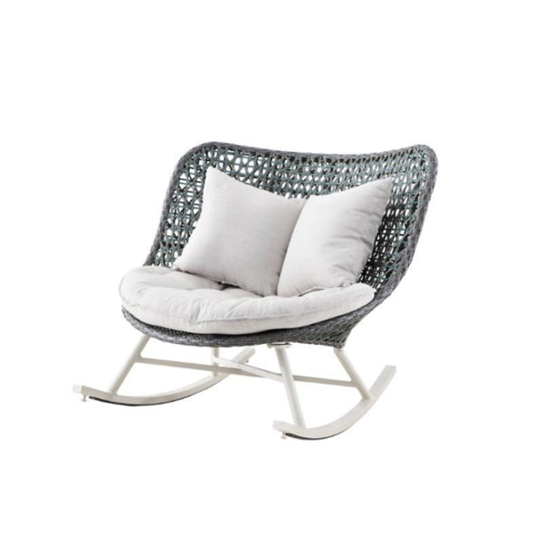 Temescal Rattan Rocking Garden Chair, Indoor & Outdoor Metal Frame Rocking Armchair, Modern Rattan Rope Patio Relax Chair – Grey, Green, Red - My Store