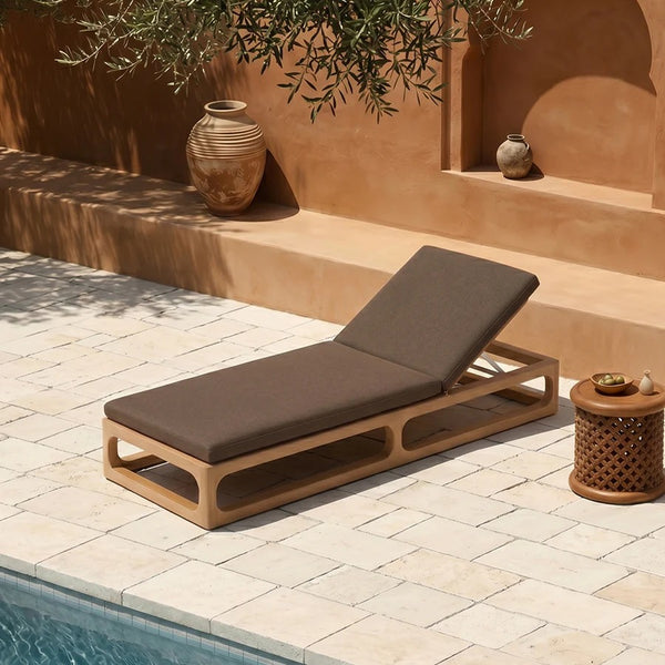 Marina Reclining Outdoor Sun Lounger Daybed, Adjustable Garden Sun Lounger with Waterproof Cushion, Rattan/Teak/Aluminium Patio Day Bed Single for Garden, Poolside & Terrace